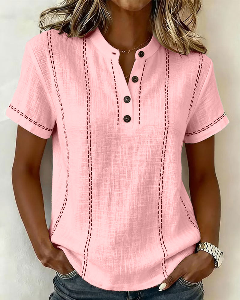 T-shirt Modo Informale Collo a V con Bottoni