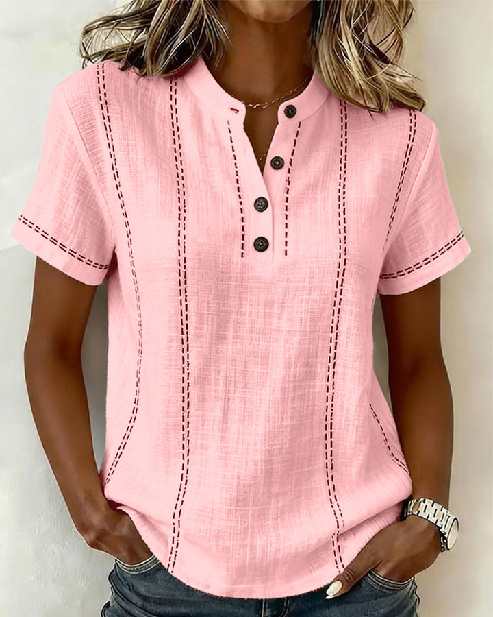 T-shirt Modo Informale Collo a V con Bottoni