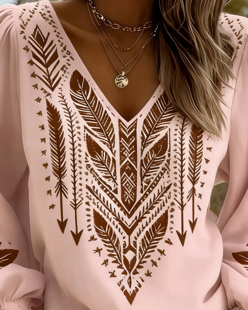 Blusa a Maniche Voluminose Collo a V Ampio