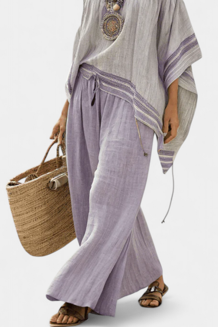 Serenella - shoulder e pantaloni a gamba larga a righe