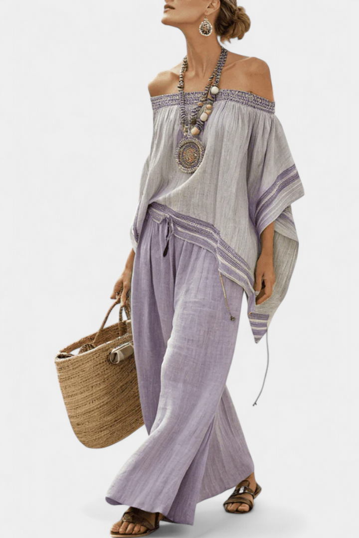 Serenella - shoulder e pantaloni a gamba larga a righe
