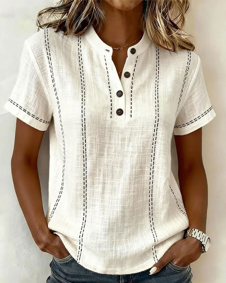T-shirt Modo Informale Collo a V con Bottoni