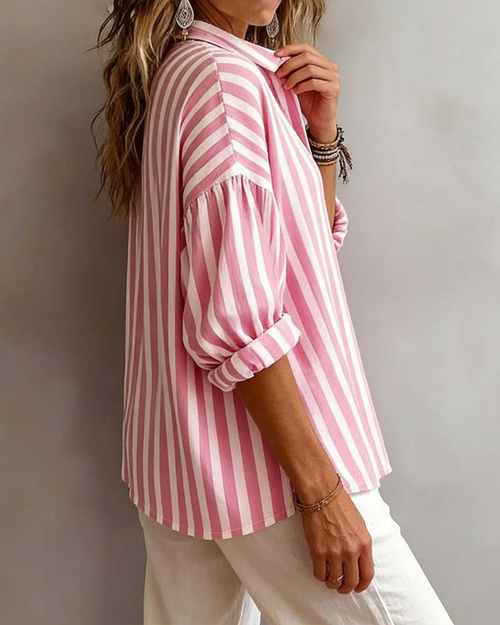 Blusa a Righe Ampia con Collo