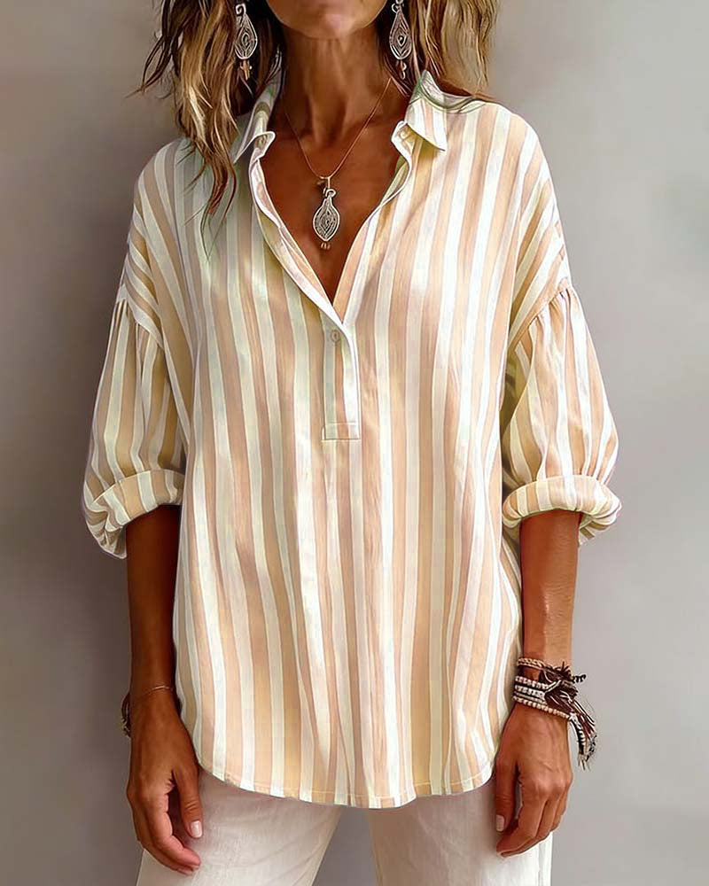 Blusa a Righe Ampia con Collo