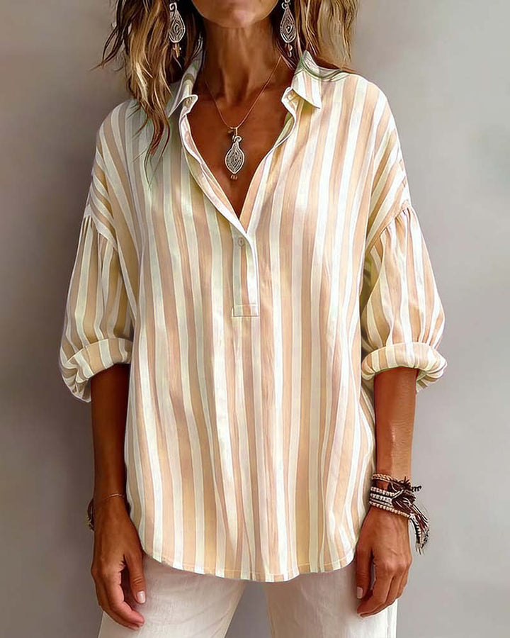 Blusa a Righe Ampia con Collo