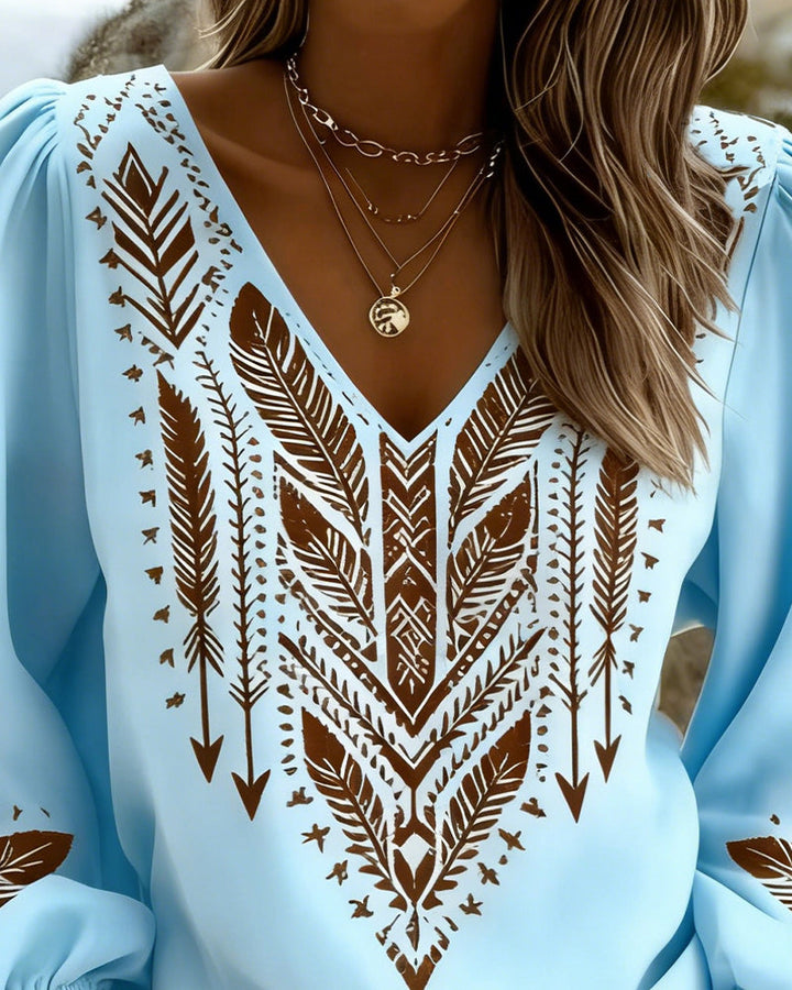 Blusa a Maniche Voluminose Collo a V Ampio