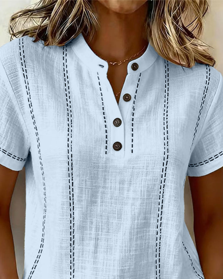 T-shirt Modo Informale Collo a V con Bottoni
