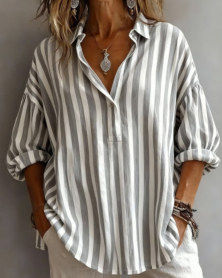 Blusa a Righe Ampia con Collo