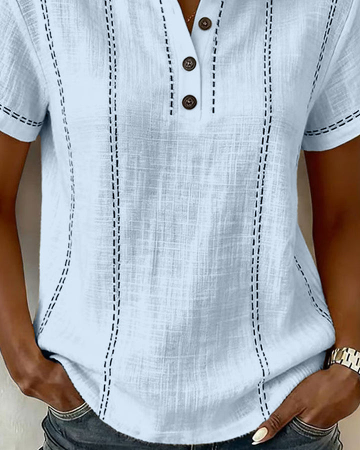 T-shirt Modo Informale Collo a V con Bottoni