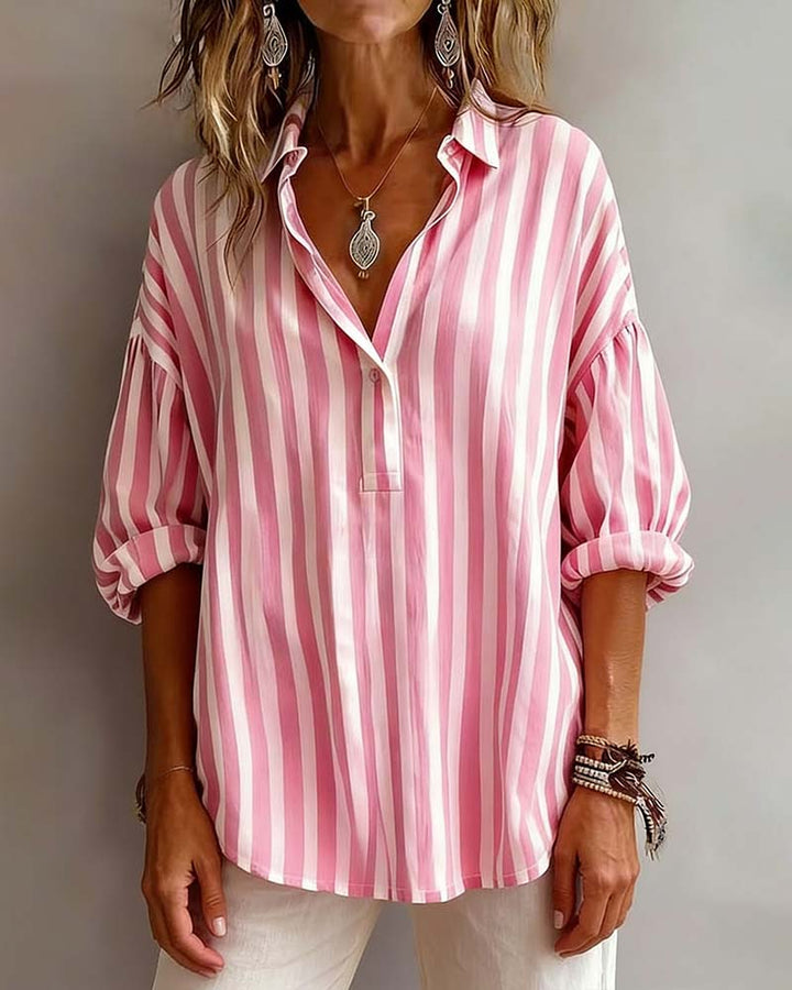 Blusa a Righe Ampia con Collo