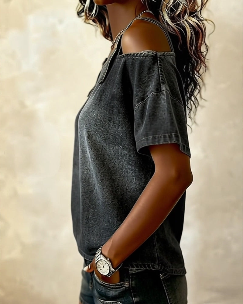 Chemisier Off-Shoulder Con Spalline in Denim