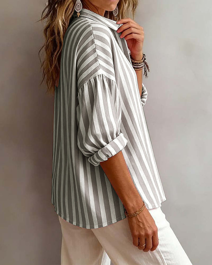 Blusa a Righe Ampia con Collo