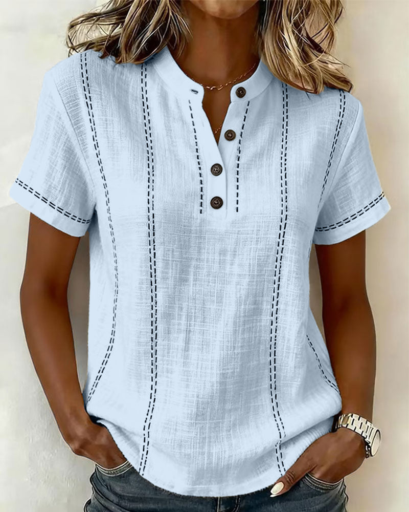 T-shirt Modo Informale Collo a V con Bottoni