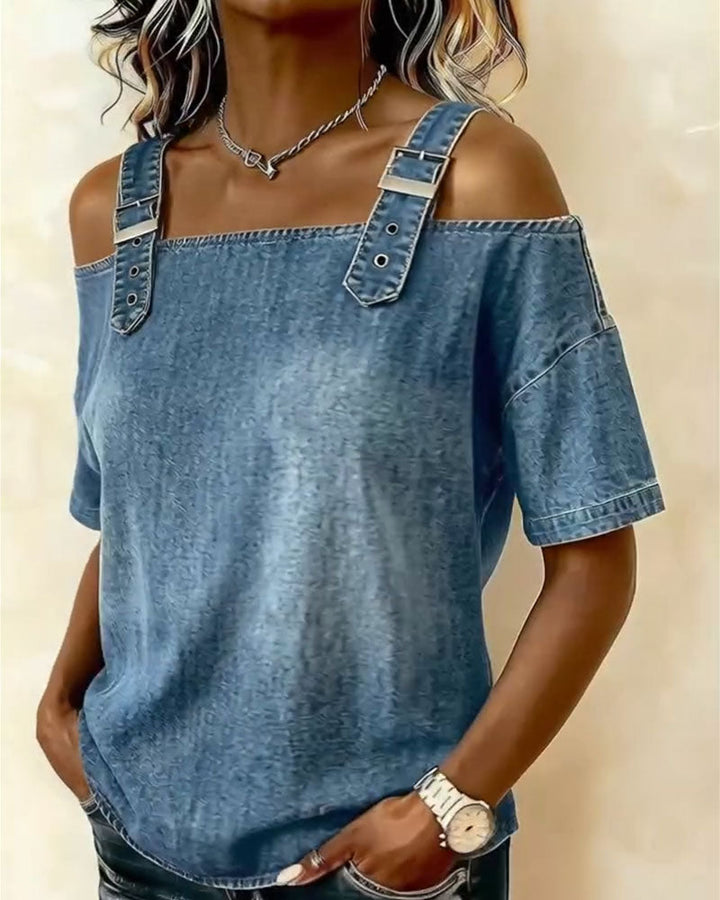 Chemisier Off-Shoulder Con Spalline in Denim