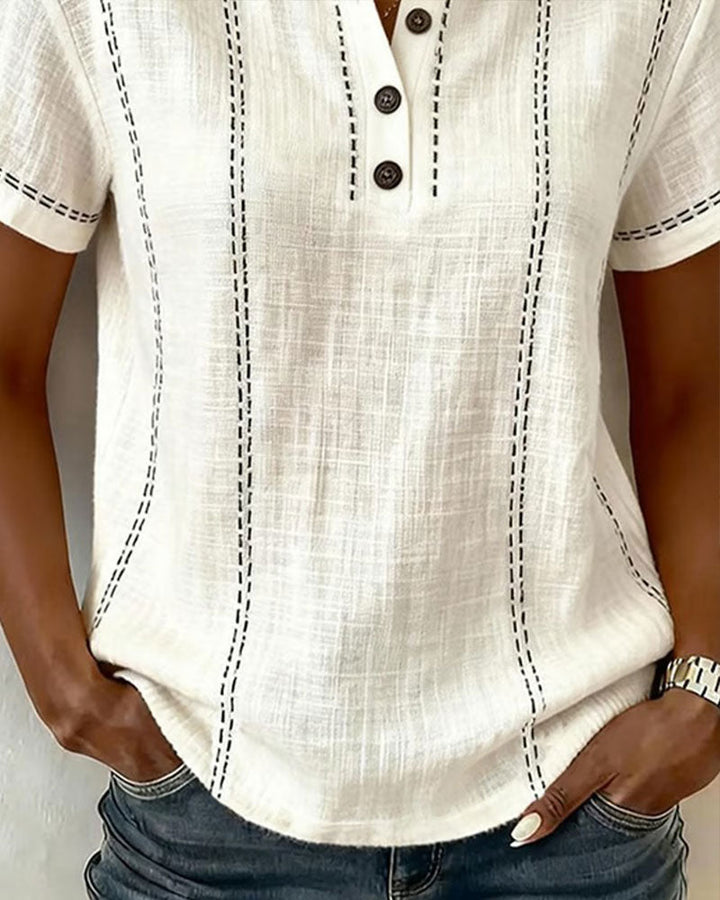 T-shirt Modo Informale Collo a V con Bottoni