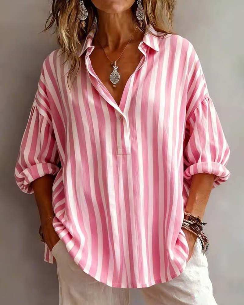 Blusa a Righe Ampia con Collo