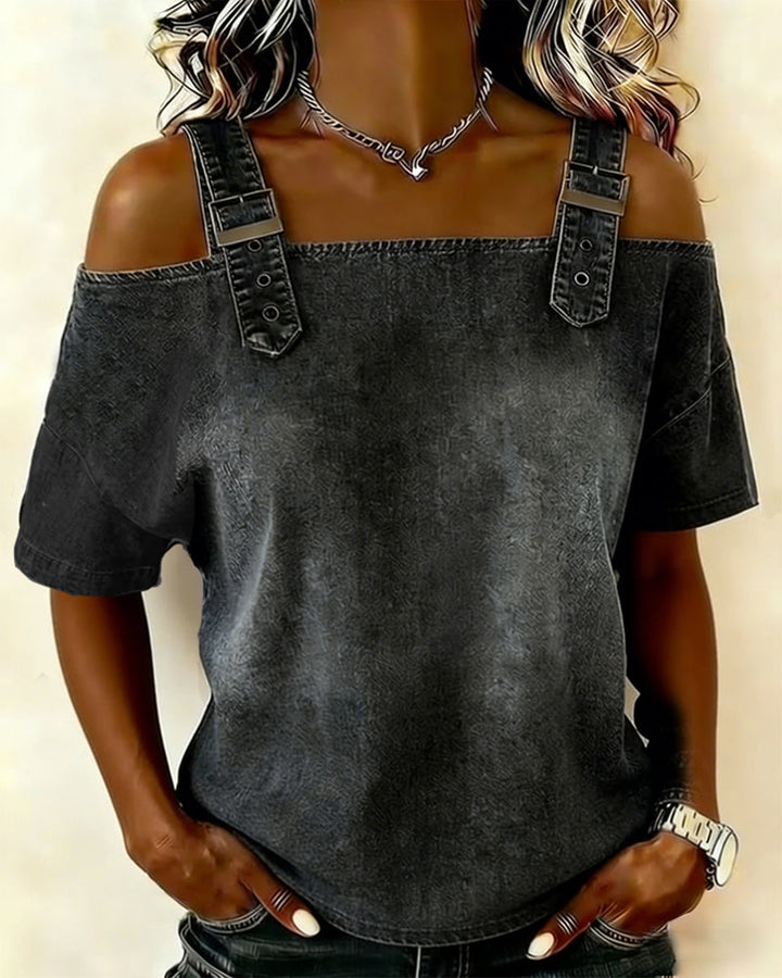 Chemisier Off-Shoulder Con Spalline in Denim