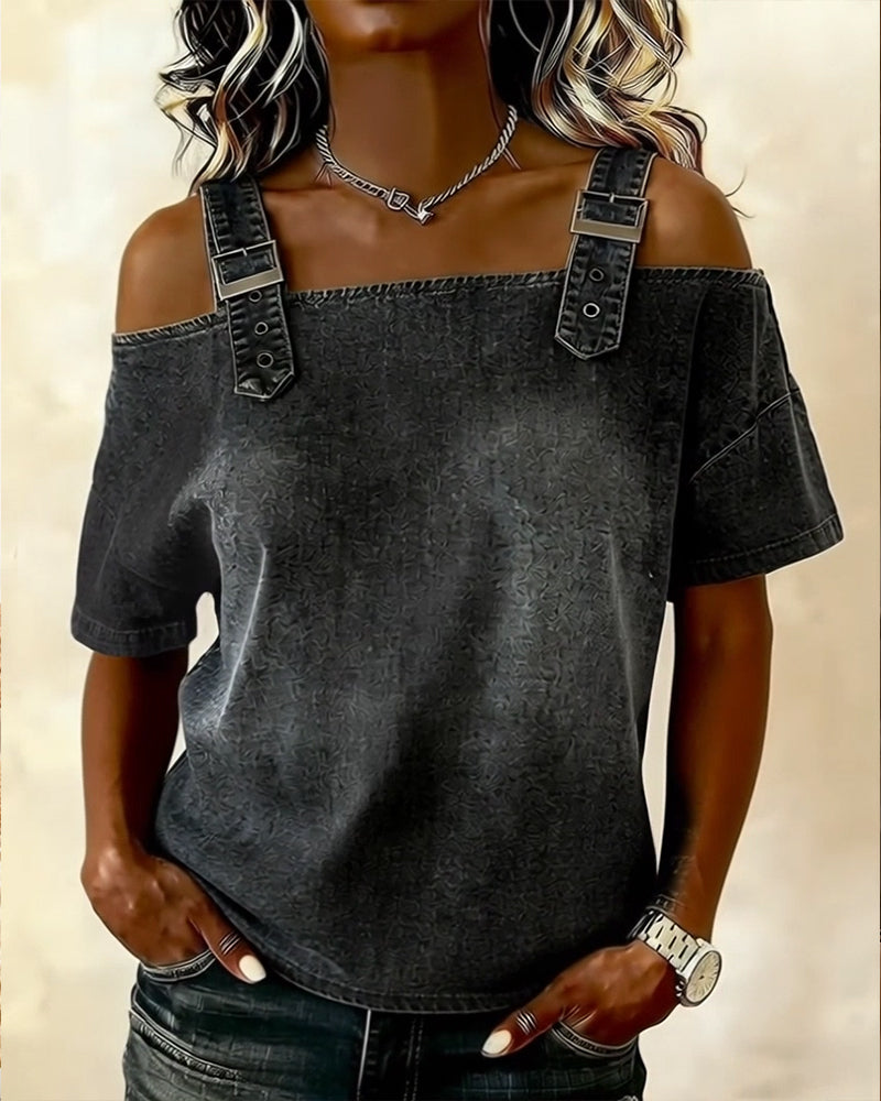 Chemisier Off-Shoulder Con Spalline in Denim