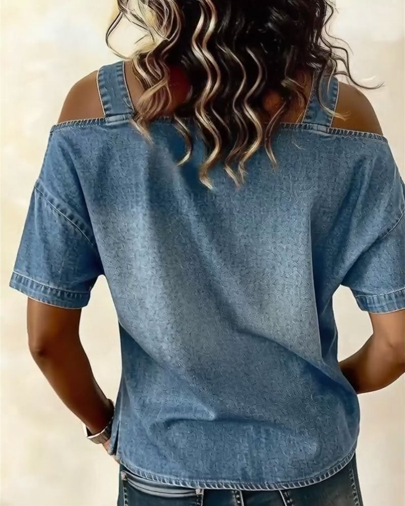 Chemisier Off-Shoulder Con Spalline in Denim