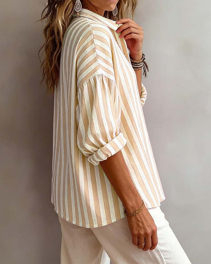 Blusa a Righe Ampia con Collo