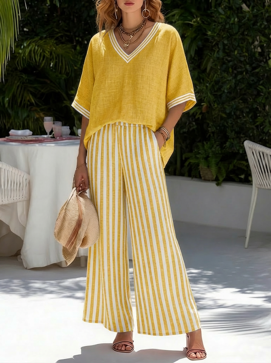 Amélia | Completo Striato in Lino e Cotone Elegante e Casual