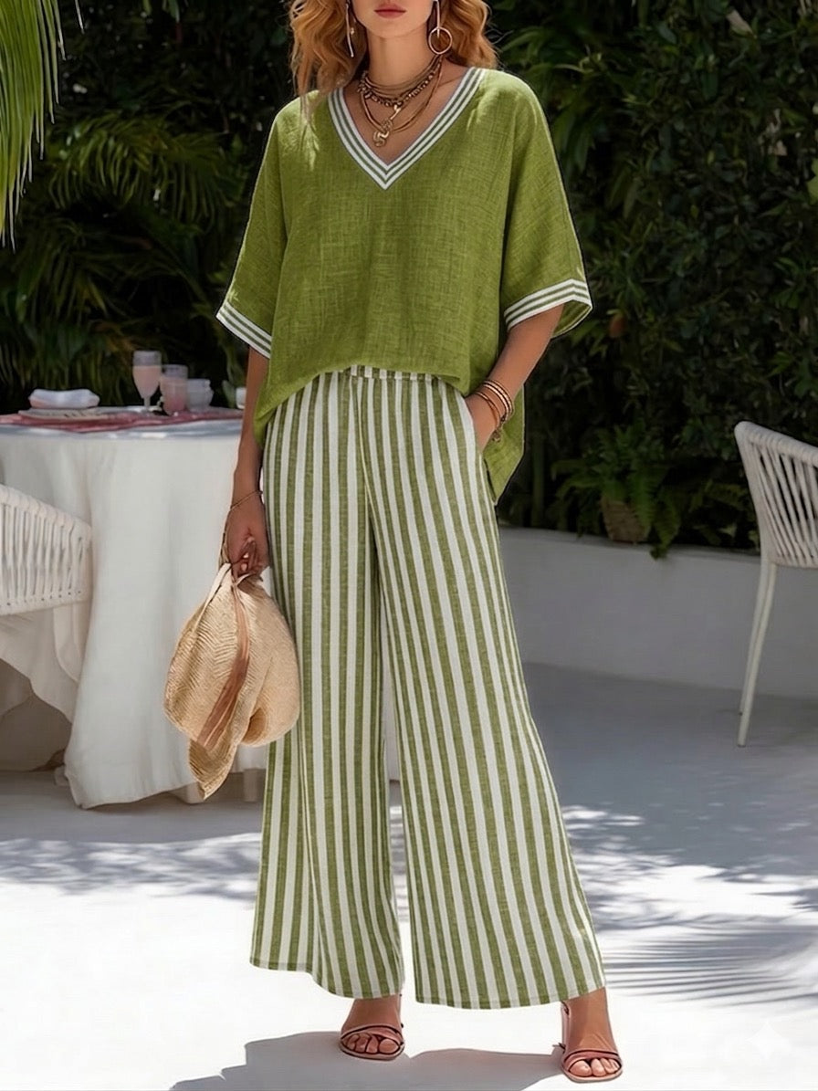 Amélia | Completo Striato in Lino e Cotone Elegante e Casual