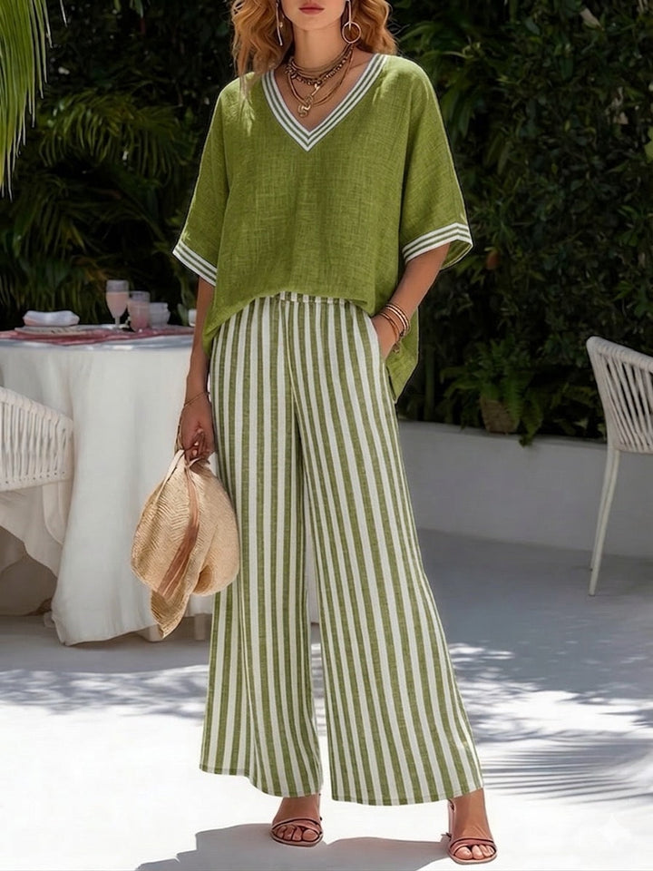 Amélia | Completo Striato in Lino e Cotone Elegante e Casual