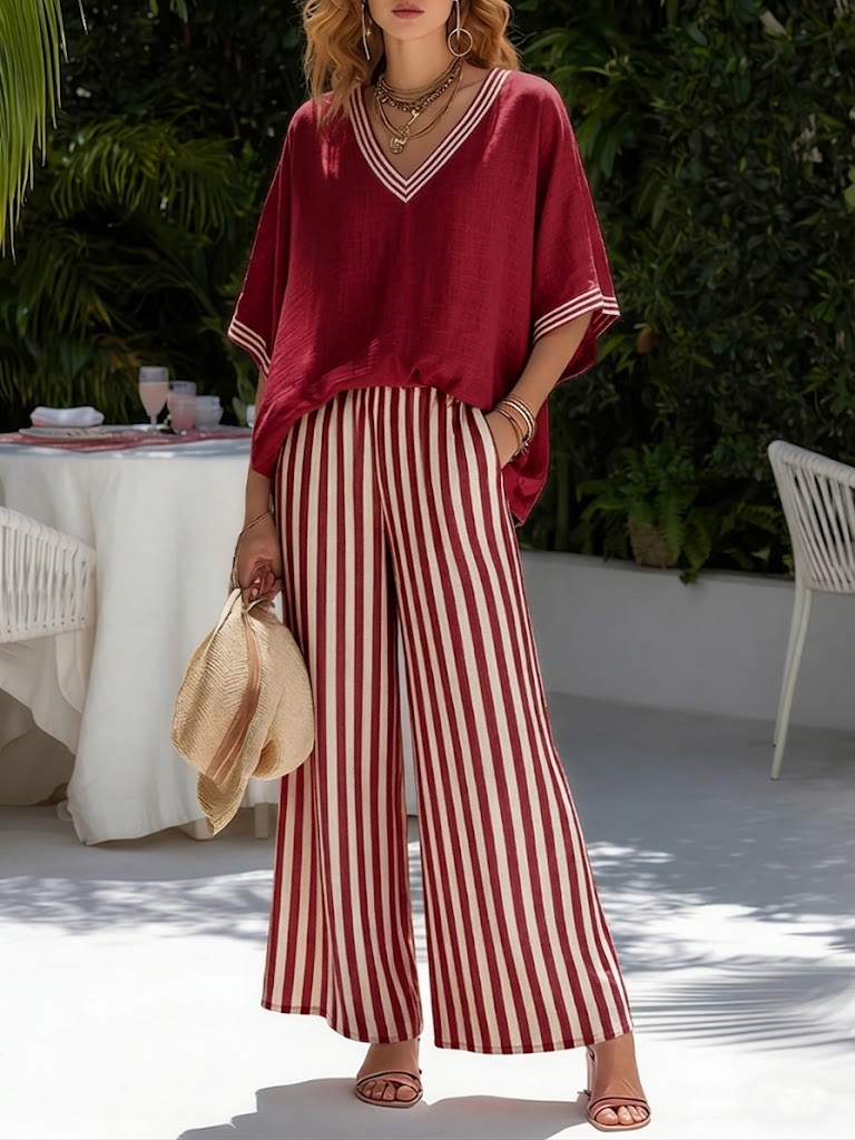 Amélia | Completo Striato in Lino e Cotone Elegante e Casual