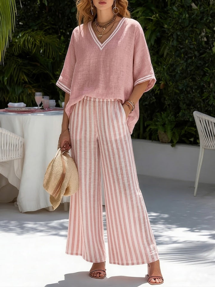 Amélia | Completo Striato in Lino e Cotone Elegante e Casual