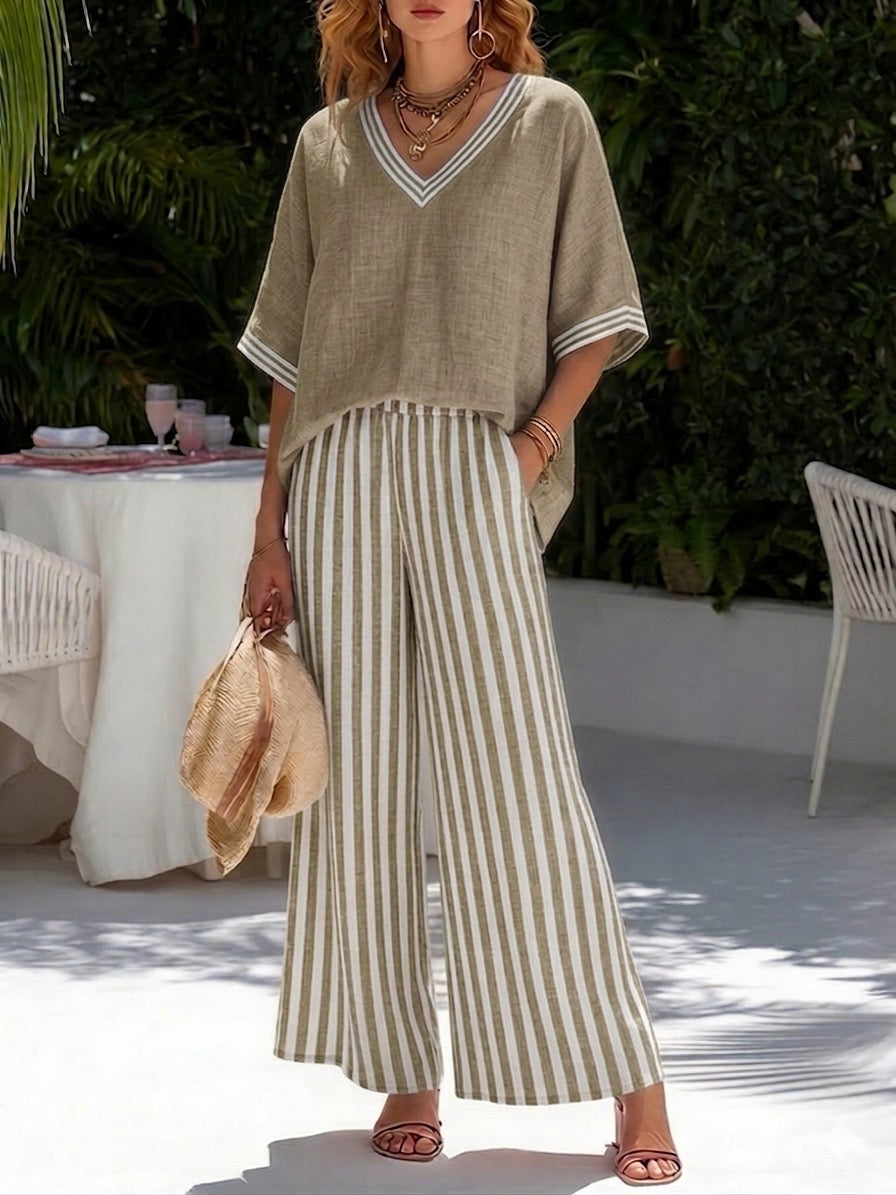 Amélia | Completo Striato in Lino e Cotone Elegante e Casual